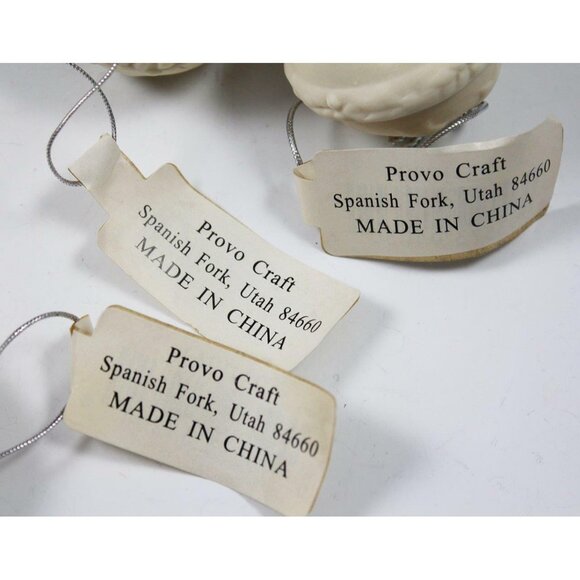 Provo Craft Lot of 4 Bisque Porcelain Ornaments Heart Jingle Bells Reindeer EUC - Picture 10 of 11